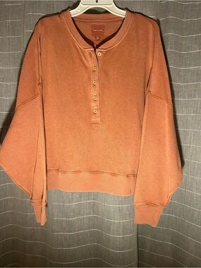 American Eagle Outfitters Burnt Orange Henley Waffle Pullover